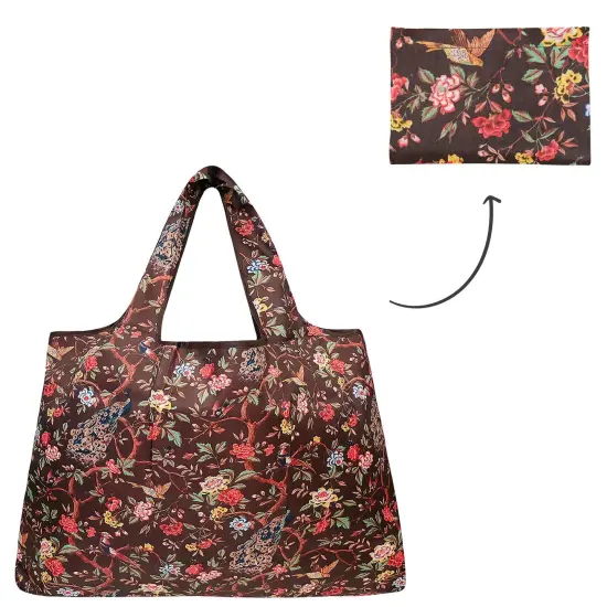 Wrapables Large Foldable Tote Nylon Reusable Grocery Bags Peacocks & Peonies {3}