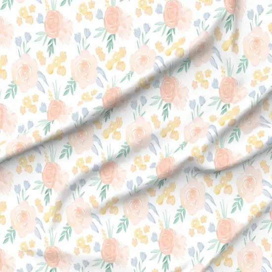Various Fabrics by the Yard or Fat Quarter Watercolor Floral Pink Yellow Roses Flowers Medium Scale Custom Printed Fabric by Spoonflower {6}