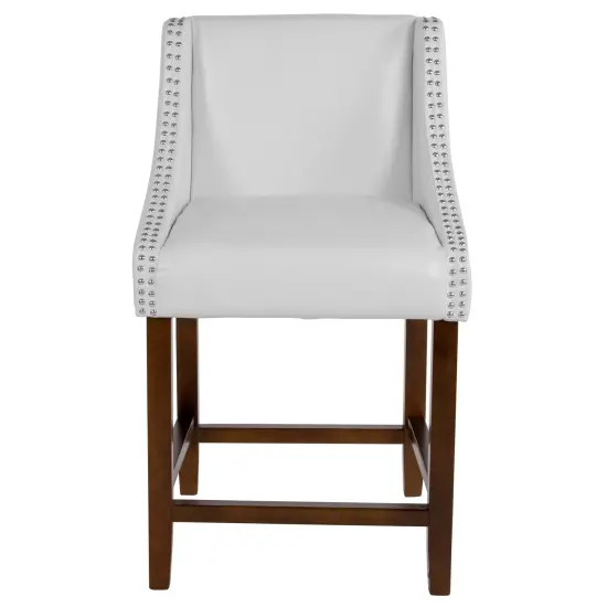 Merrick Lane Taylorsville 24 Inch Counter Height Stool with Nailhead Trim Black LeatherSoft {8}