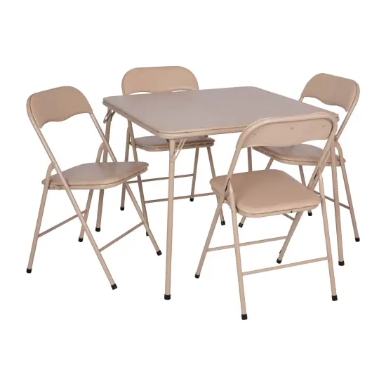 Emma and Oliver 5 Piece Folding Card Table and Chair Set Tan {1}