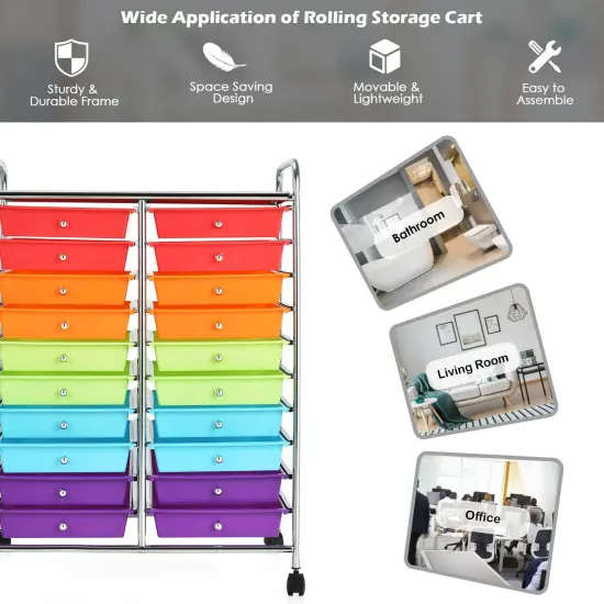 20-Drawer Mobile Storage Organizer Cart with Brake Wheels and Steel Frame for Home or Office Use Multicolor {3}
