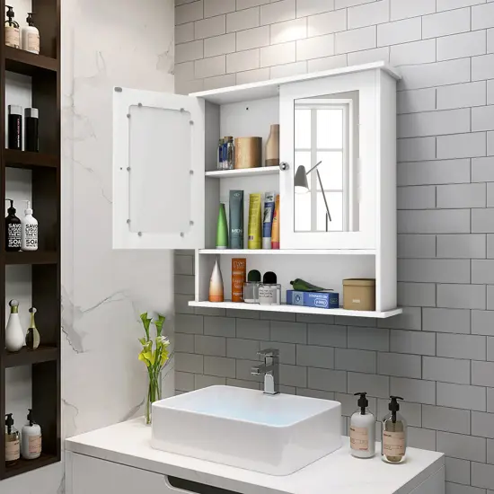 Costway New Bathroom Wall Cabinet Double Mirror Door Cupboard Storage Medicine Cabinet Shelf White {4}