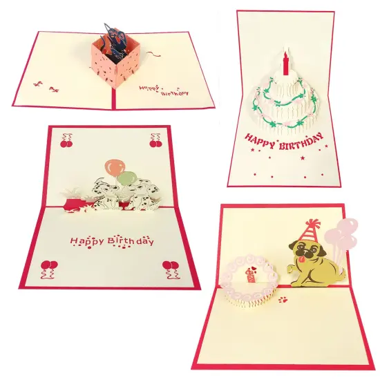 Wrapables (Set of 4) 3D Pop-Up Greeting Cards for Birthday, Thank you, Anniversary, Wedding, Holidays {1}