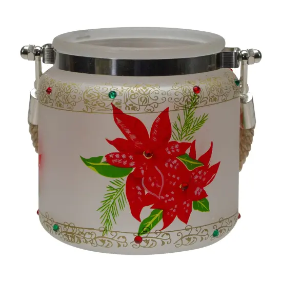 Northlight 4" Hand-Painted Red Poinsettias and Gold Flameless Glass Christmas Candle Holder {1}
