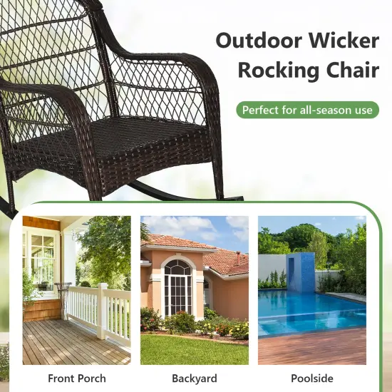 Costway 2PCS Patio Wicker Rocking Chair W/Seat Back Cushions & Lumbar Pillow Balcony {6}