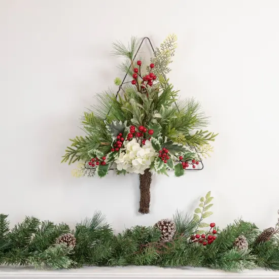 Northlight 24" Pine Christmas Tree Wall Hanging Decoration with Berries and Holly Green {3}