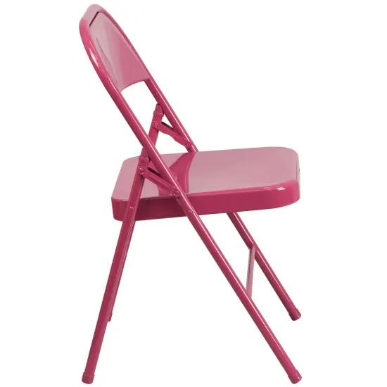 Emma and Oliver 2 Pack Home & Office Colorful Metal Folding Chair Teen and Event Seating Shockingly Fuchsia {5}