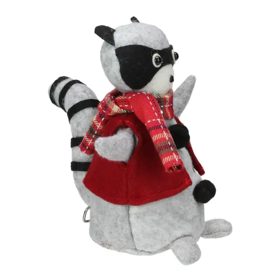 Roman 7" Animated Gray and Flannel Raccoon Tabletop Christmas Decoration {3}