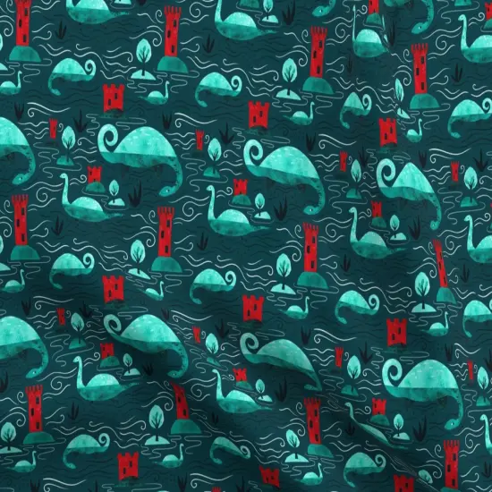 Various Fabrics by the Yard or Fat Quarter Loch Ness Monster Nessie Teal Blue Red Scotland Mythology Cryptozoology Custom Printed Fabric by Spoonflower {5}