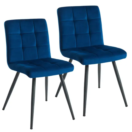 Contemporary Home Living Set of 2 Blue and Black Contemporary Side Chairs with Square Tufting 32" {1}