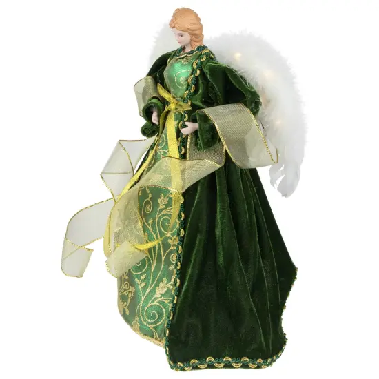Northlight Angel with Lighted Wings Christmas Tree Topper - 14" - Green and Gold {4}