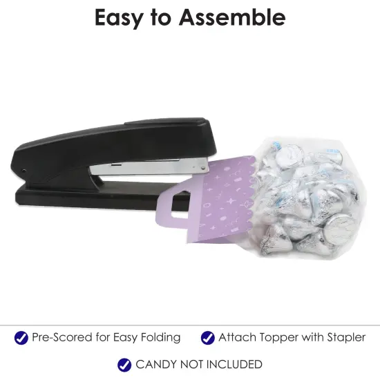 Big Dot of Happiness Purple Confetti Stars - DIY Simple Party Clear Goodie Favor Bag Labels - Candy Bags with Toppers - Set of 24 {6}