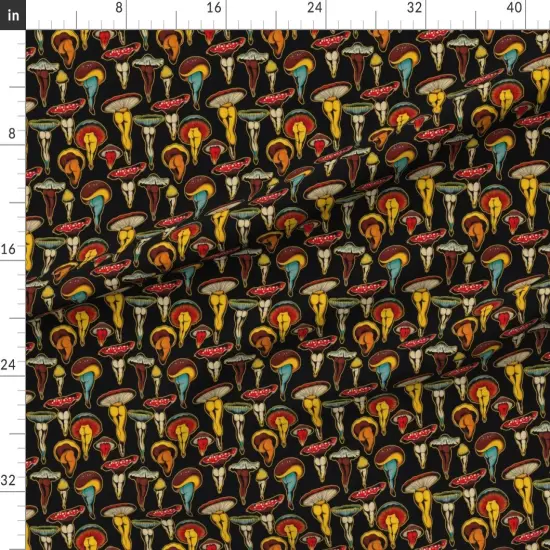 Various Fabrics by the Yard or Fat Quarter Mushrooms Black Background Cute Traditional Booty Custom Printed Fabric by Spoonflower {1}