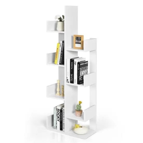 Costway 8-Shelf Bookcase Modern Tree Bookshelf Storage Decor Freestanding White/Black {8}