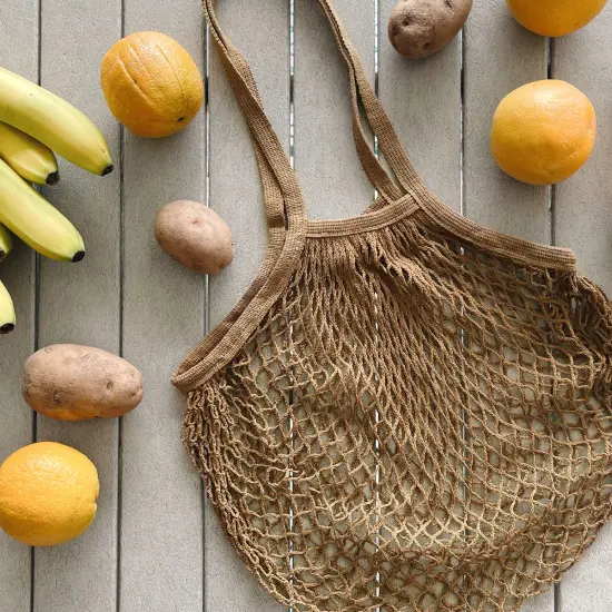 Wrapables Cotton Mesh Net Shopping Bag, Grocery Bag for Vegetables, Produce (Set of 3) Black, Brown, Beige {4}