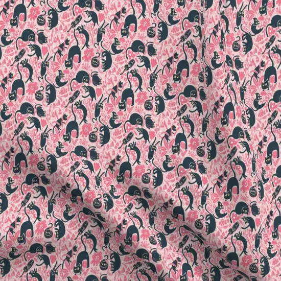 Various Fabrics by the Yard or Fat Quarter Whimsical Cats Small Scale Floral Cute Kittens Modern Flowers Pink Custom Printed Fabric by Spoonflower {5}