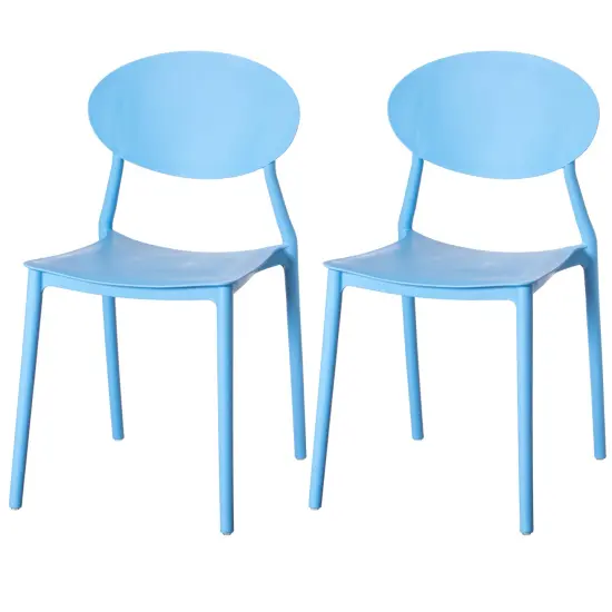 Modern Plastic Outdoor Dining Chair with Open Oval Back Design Set of 2 Blue {1}