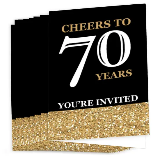 Big Dot of Happiness Adult 70th Birthday - Gold - Fill-In Birthday Party Invitations (8 count) {3}