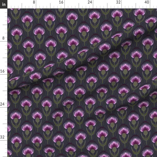 Various Fabrics by the Yard or Fat Quarter Art Nouveau Medium Scale Botanicals Thistle Dark Blue Purple Custom Printed Fabric by Spoonflower {1}