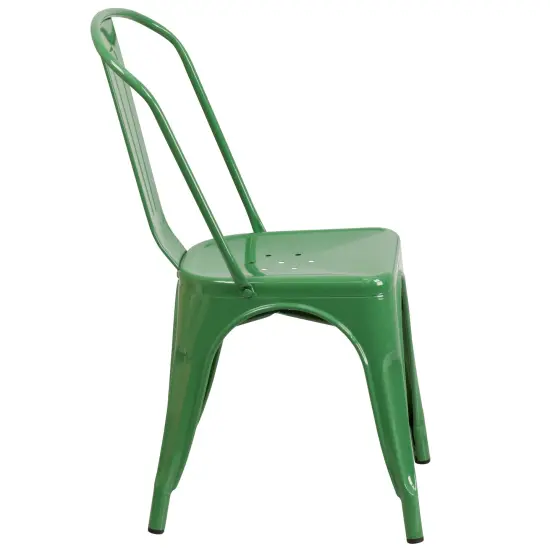 Emma and Oliver Commercial Grade 4 Pack Metal Indoor-Outdoor Stackable Chair Green {4}