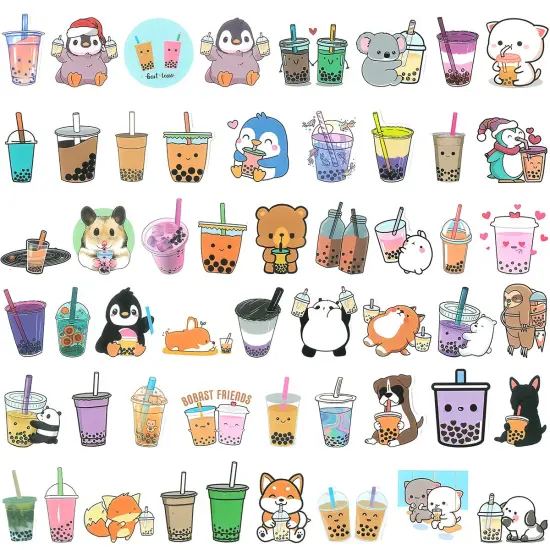Wrapables Waterproof Vinyl Stickers for Water Bottles, Laptop, Phones, Skateboards, Decals for Teens, 100pcs Boba Tea {2}