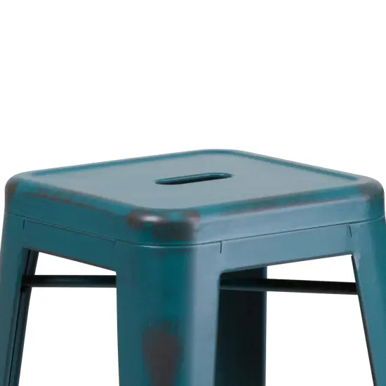 Merrick Lane Elba Series Metal Stool with Powder Coated Finish and Integrated Floor Glides Kelly Blue-Teal {6}