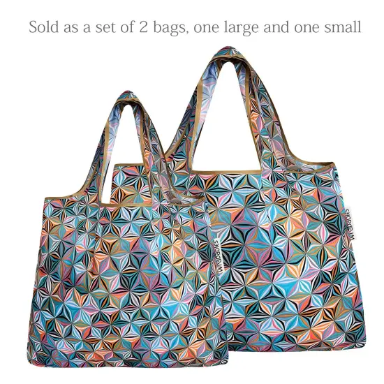 Wrapables Large & Small Foldable Tote Nylon Reusable Grocery Bags, Set of 2 Star Pattern {4}