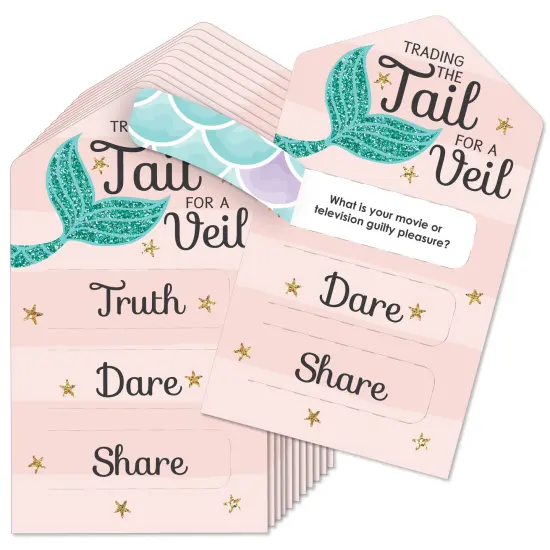 Big Dot of Happiness Trading the Tail For A Veil - Mermaid Bachelorette or Bridal Shower Game Pickle Cards - Truth, Dare, Share Pull Tabs - Set of 12 {1}