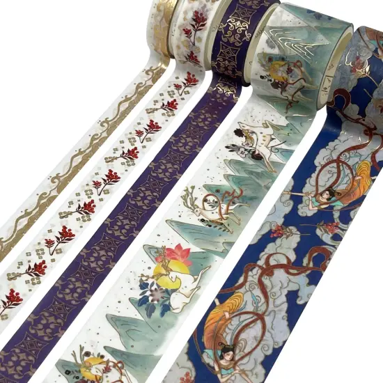 Wrapables Decorative Gold Foil Washi Tape and Sticker Set for Stationery, Diary, Card Making (10 Rolls & 10 Sheets) Deer Song {3}