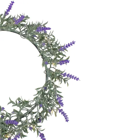 Northlight Pre-Lit Battery Operated Lavender Spring Wreath- 16" - White LED Lights Green {5}