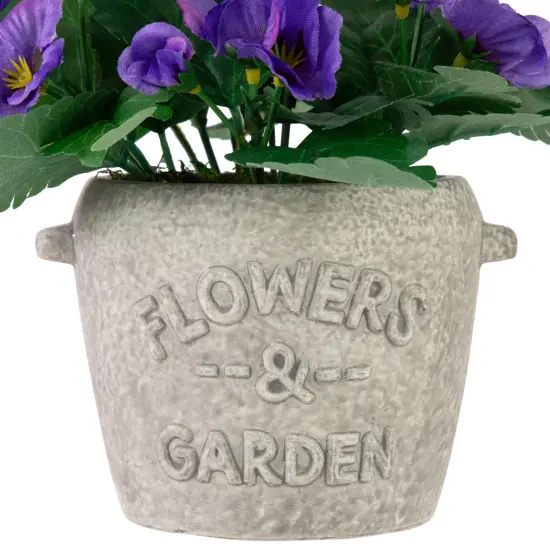 Northlight Pansy Artificial Floral Arrangement in "Flowers & Garden" Pot - 7" - Purple {5}