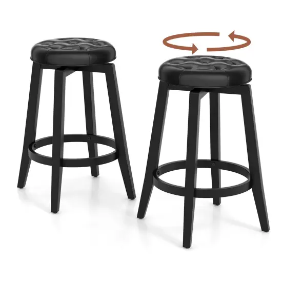 Costway 26"/30" Swivel Bar Stool Set of 2 Upholstered Counter/Bar Height Rubber Wood Frame Black {1}