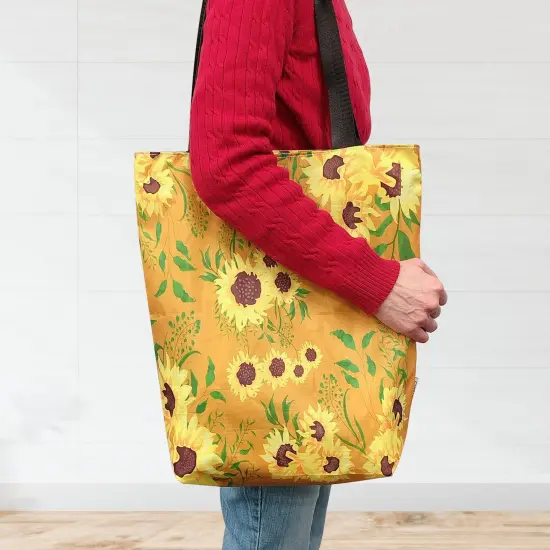 Wrapables Carryall Shopping Travel Tote Bag with Durable Ripstop Polyester - Foldable, Waterproof, and OEKO-TEX Certified Large, Sunflowers {3}