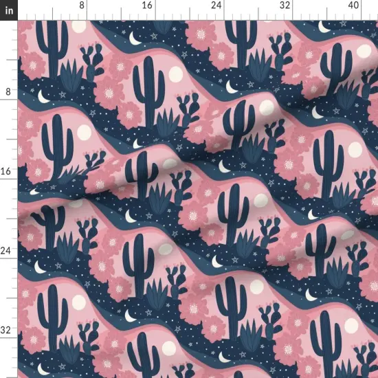 Various Fabrics by the Yard or Fat Quarter Cactus Pink Blue Desert Moon Southwestern Custom Printed Fabric by Spoonflower {1}