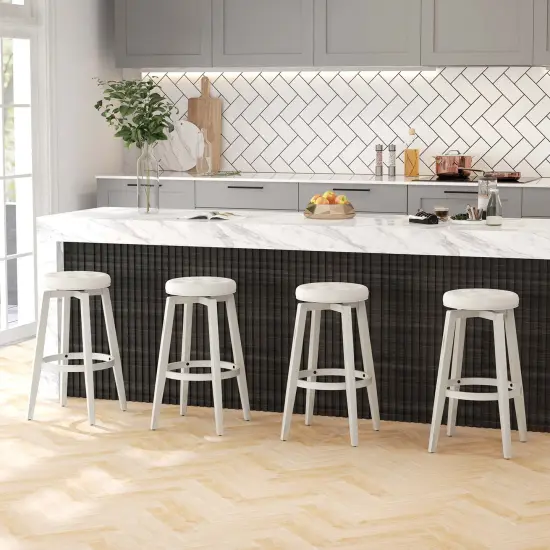 Costway 26"/30" Swivel Bar Stool Set of 2 Upholstered Counter/Bar Height Rubber Wood Frame Beige {4}