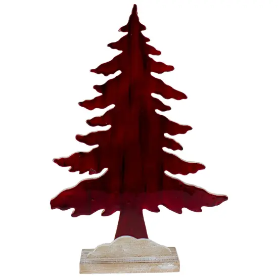 Northlight Stained Forest Tree on Washed Wood Base Christmas Decoration - 14" Red {1}