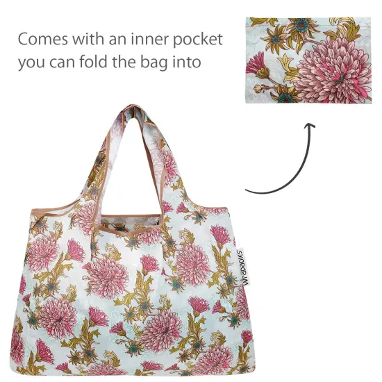 Wrapables Large & Small Foldable Tote Nylon Reusable Grocery Bags, Set of 2 Chrysanthemums {5}