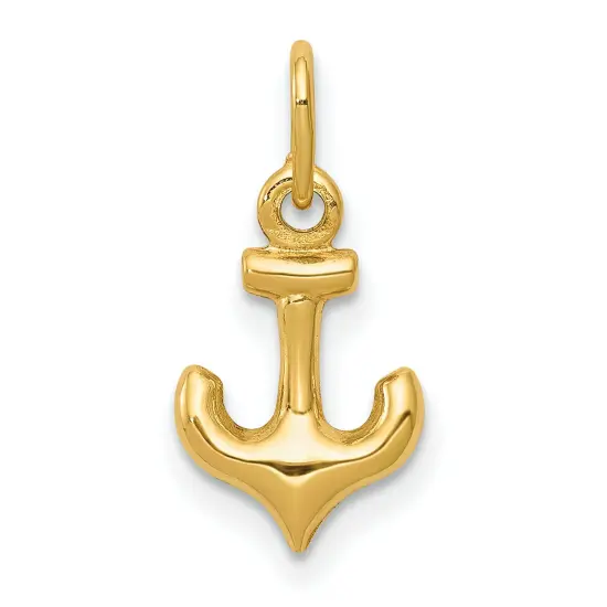 14K Yellow Gold 3D Anchor Charm Sailing Ship Pendant {1}
