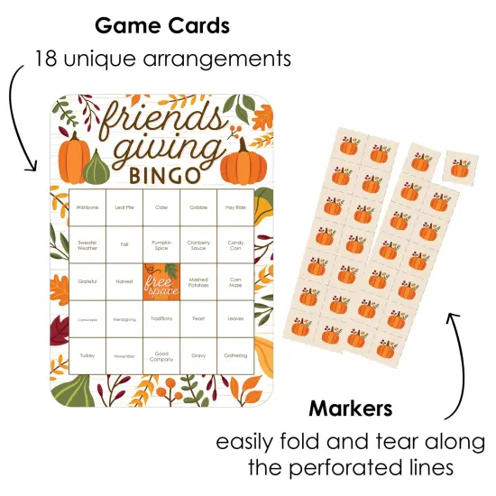 Big Dot of Happiness Fall Friends Thanksgiving - Bingo Cards and Markers - Friendsgiving Party Bingo Game - Set of 18 {4}
