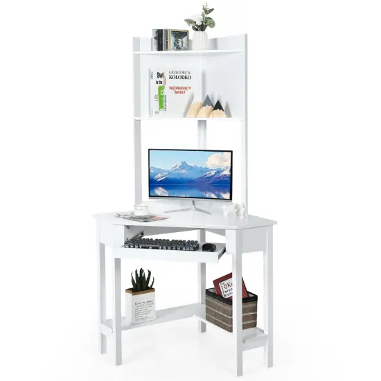 Costway Corner Computer Desk Triangle Study Desk w/ Hutch & Keyboard Tray {1}