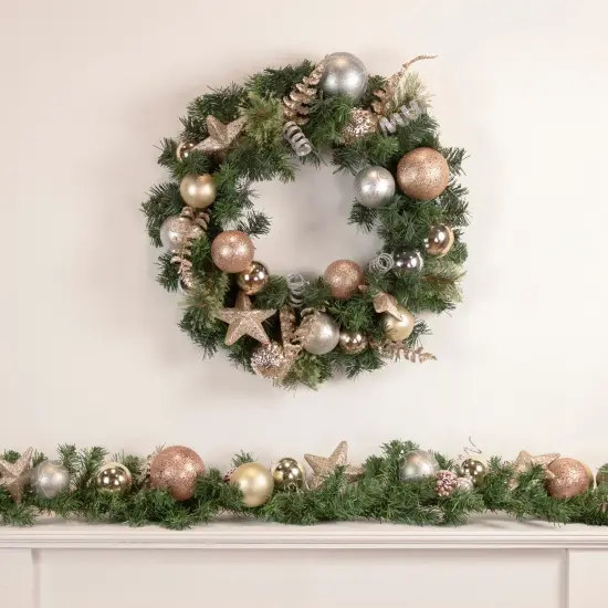 Northlight Pine with Stars and Ornaments Artificial Christmas Wreath - 24" - Unlit Green {3}