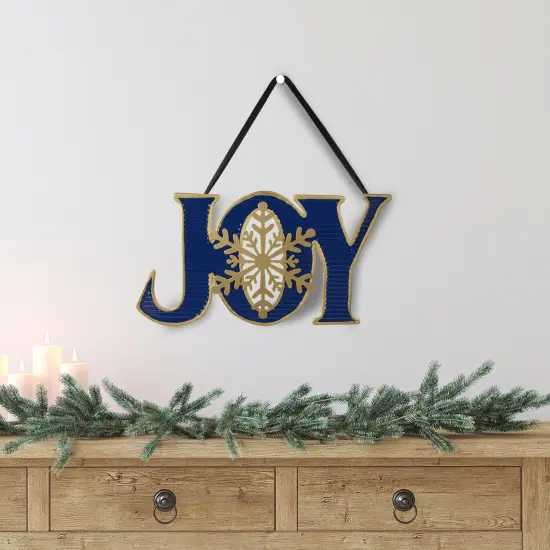 Northlight 16" Blue and Gold "JOY" Metal Christmas Wall Sign {3}
