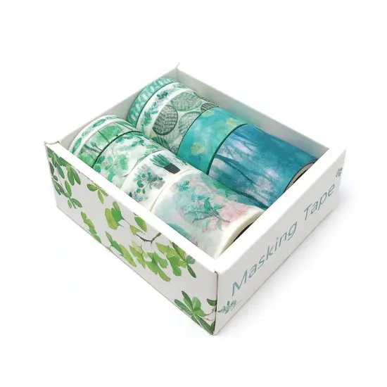 Wrapables Decorative Washi Tape Box Set (10 Rolls) Green Floral {2}