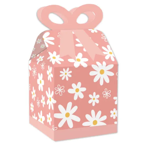 Big Dot of Happiness Pink Daisy Flowers - Square Favor Gift Boxes - Floral Party Bow Boxes - Set of 12 {1}