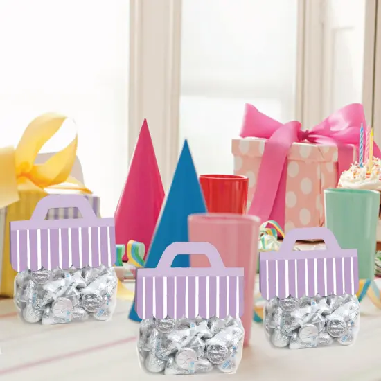 Big Dot of Happiness Purple Stripes - DIY Simple Party Clear Goodie Favor Bag Labels - Candy Bags with Toppers - Set of 24 {7}