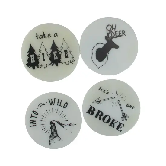 Wild Eye Set of 4 Black and White Wilderness Rustic Coasters with Cork Backing 4&rdquo; Off White {1}