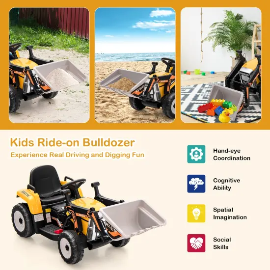 Kids Ride-On Excavator with Manual and Remote Control, LED Lights Yellow {5}