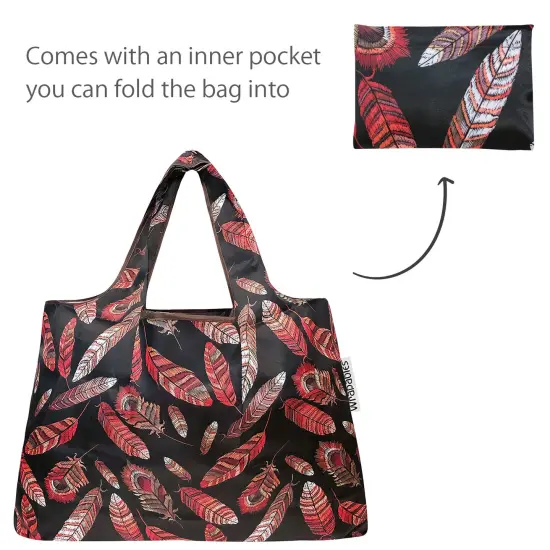 Wrapables Large & Small Foldable Tote Nylon Reusable Grocery Bags, Set of 2 Feathers {5}