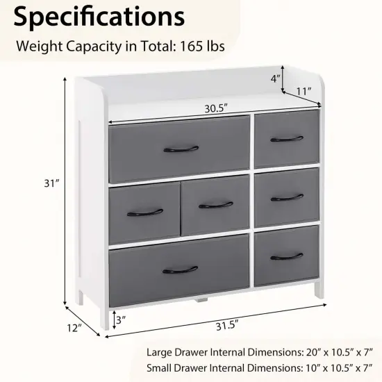 Costway 5/7-Drawer Dresser for Bedroom Chest of Drawers with 2 Large Fabric Bins White {3}