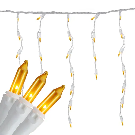 Northlight Mini Incandescent Icicle Christmas Lights - Opaque Gold - 3.5' White Wire - 100ct {1}